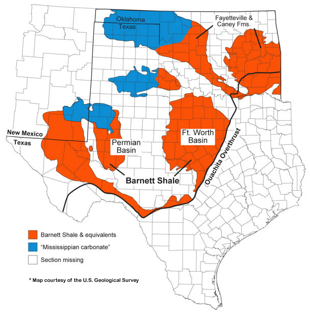 Barnett Shale Formation map