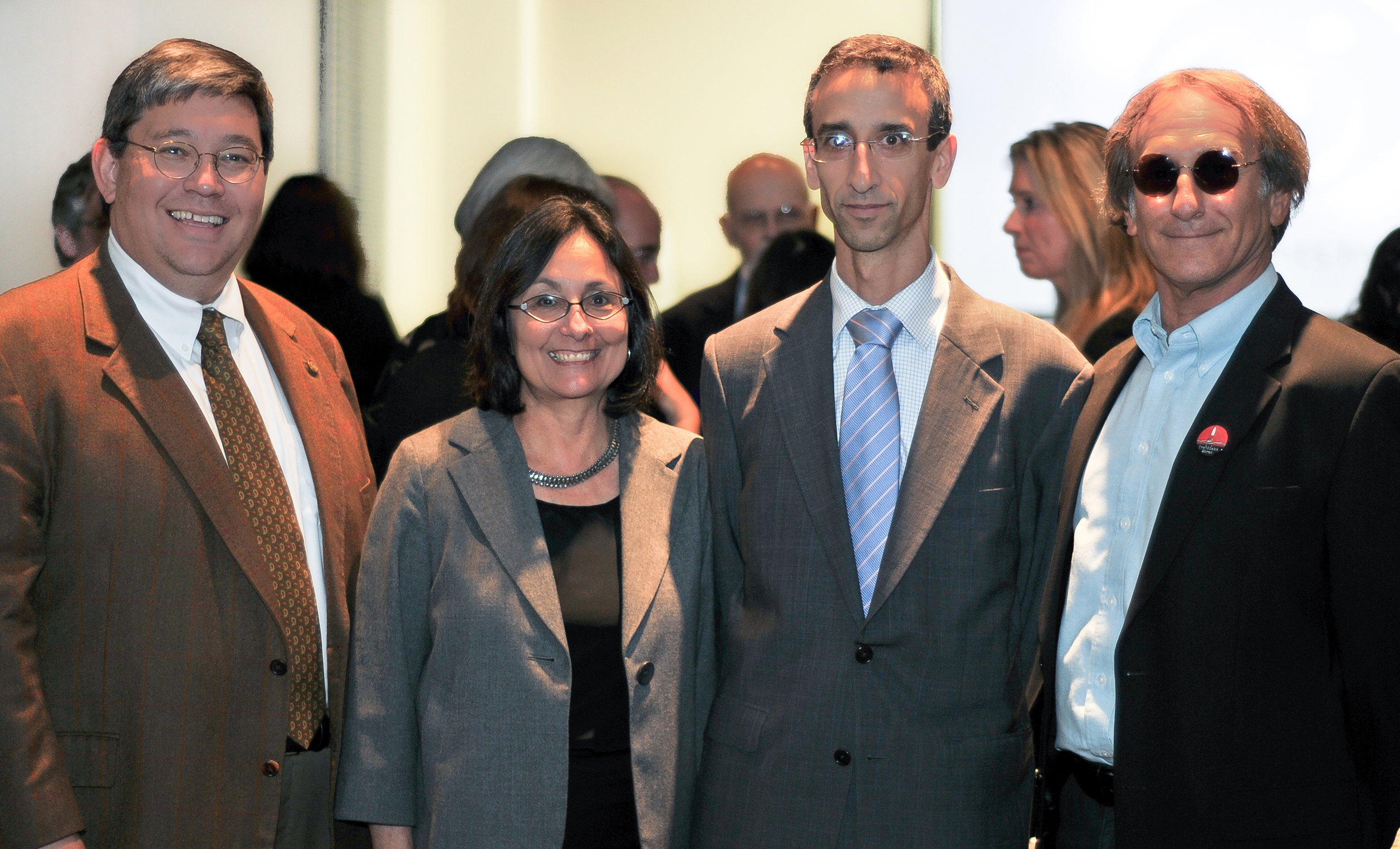 Shown representing SMU at the Human Rights Initiative of North Texas’ 2011 “Angel of Freedom” awards dinner in Dallas Nov. 7 are, from left, Bill Tsutsui, dean of Dedman College of Humanities & Sciences; Rebecca Greenan, director of the Dedman School of Law’s Public Service Program; professor Jeffrey Kahn, who supervises public service externships at Dedman School of Law; and Rick Halperin, director of the Embrey Human Rights Program in Dedman College.