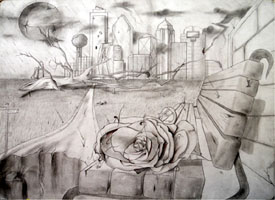 Karma by SIMON N of North Dallas High School - pencil and ink on paper