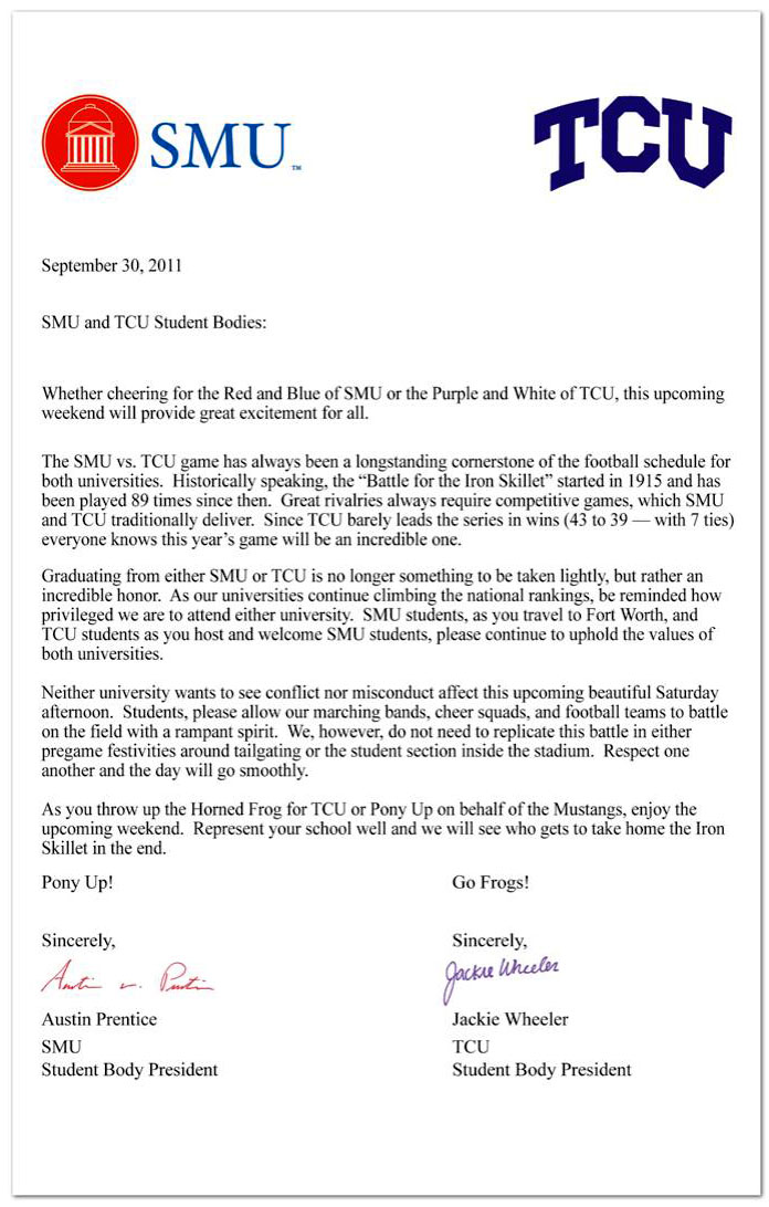 Battle of the Iron Skillet  joint letter