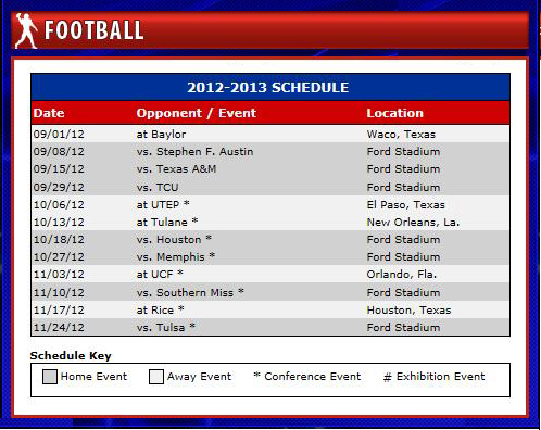 SMU 2012 Football Schedult