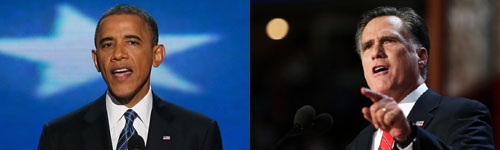 Obama and Romney making their acceptance speeches at their conventions