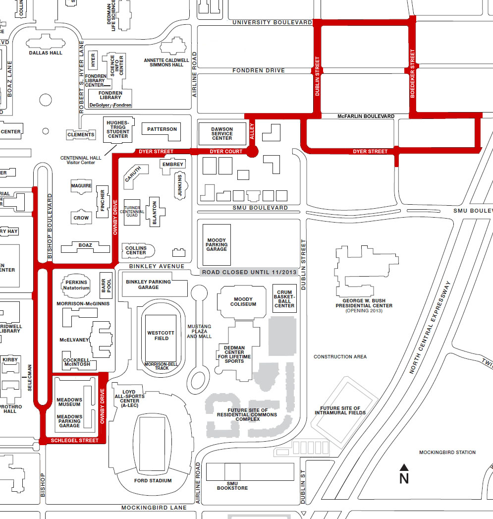 Campus map of streets affected by Lost Boys Run