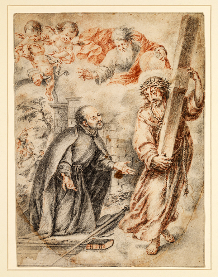 Juan Vald&eacute;s Leal (Spanish, 1622-1690), Apparition of Christ to Saint Ignatius on the Road to Rome, 1660-64. Black and red chalk on paper. Meadows Museum, SMU, Dallas. Museum Purchase with funds generously provided by Friends and Supporters of the Meadows Museum, 
