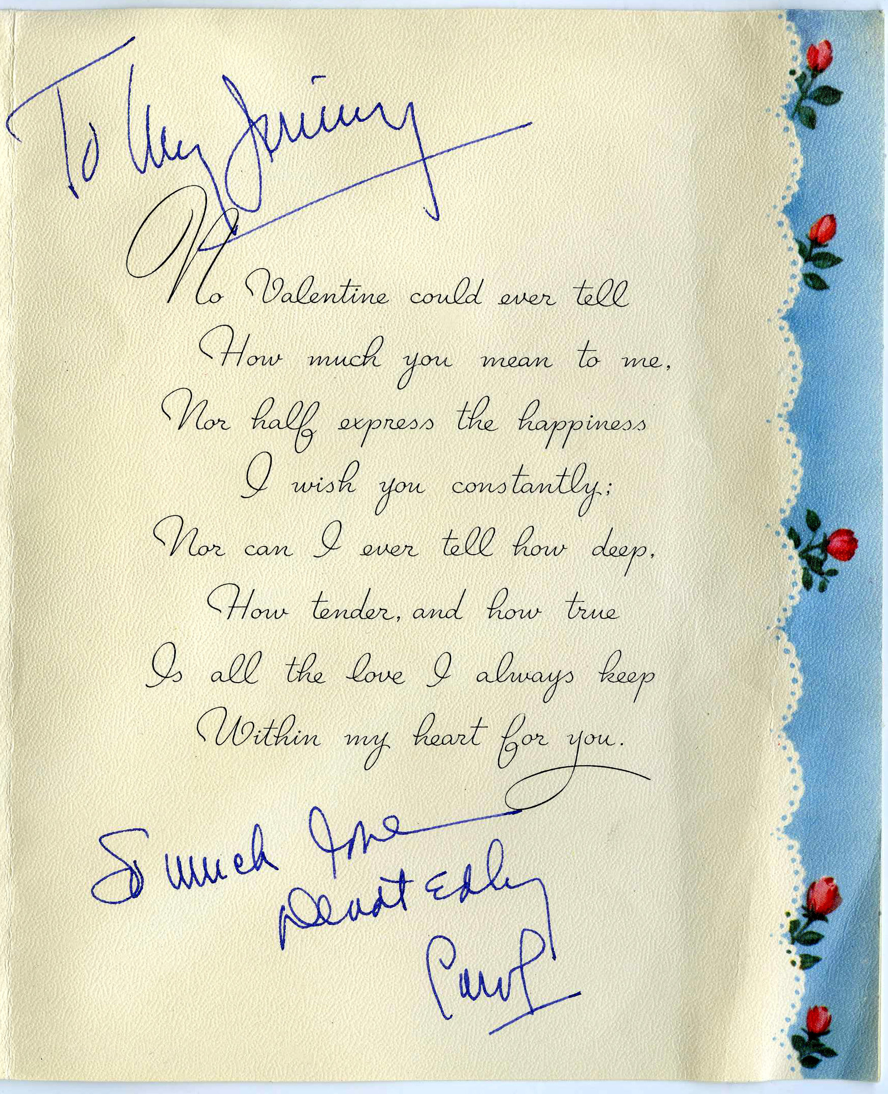 J C Penney Valentine's Day Card to his Wife
