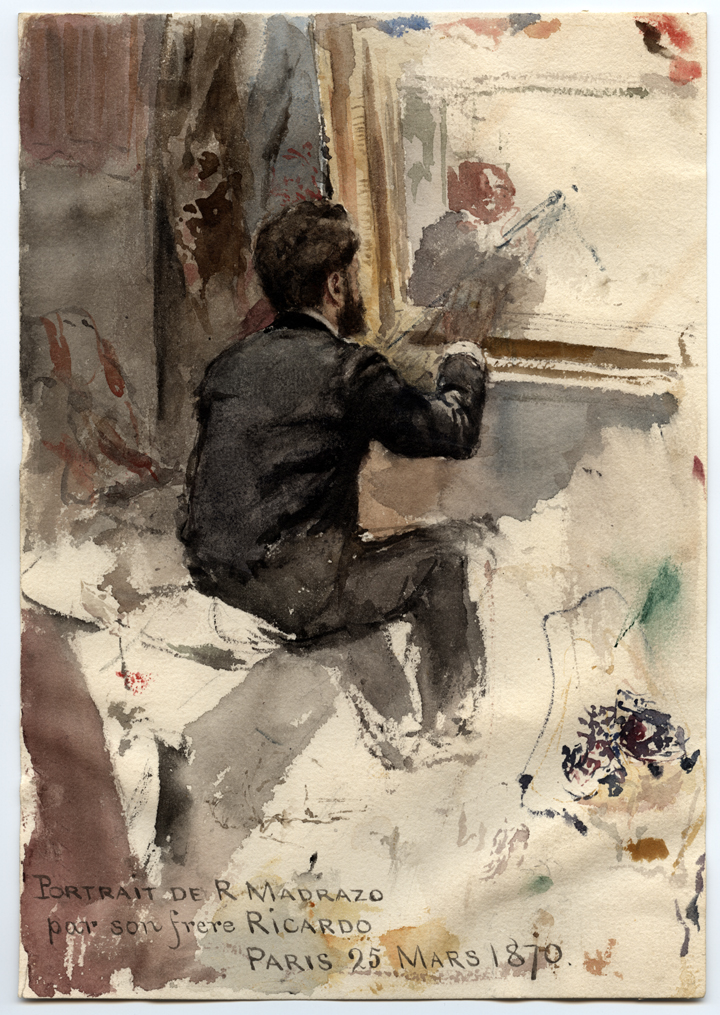 Ricardo de Madrazo y Garreta (1852-1917), “Portrait de R Madrazo par son frère Ricardo, Paris 25 mars 1870,” Watercolor on paper, 6 15/16 x 9 15/16 in, from The Stewart Album, 2nd Half of the 19th Century, Meadows Museum, SMU, Dallas. Museum Purchase Thanks to a Gift from The Eugene McDermott Foundation and Ms. Jo Ann Geurin Thetford