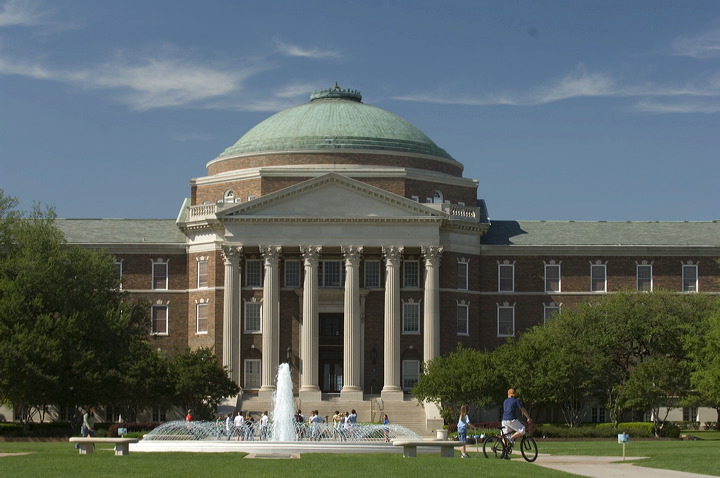 Dallas Hall with Fountain in the foreground