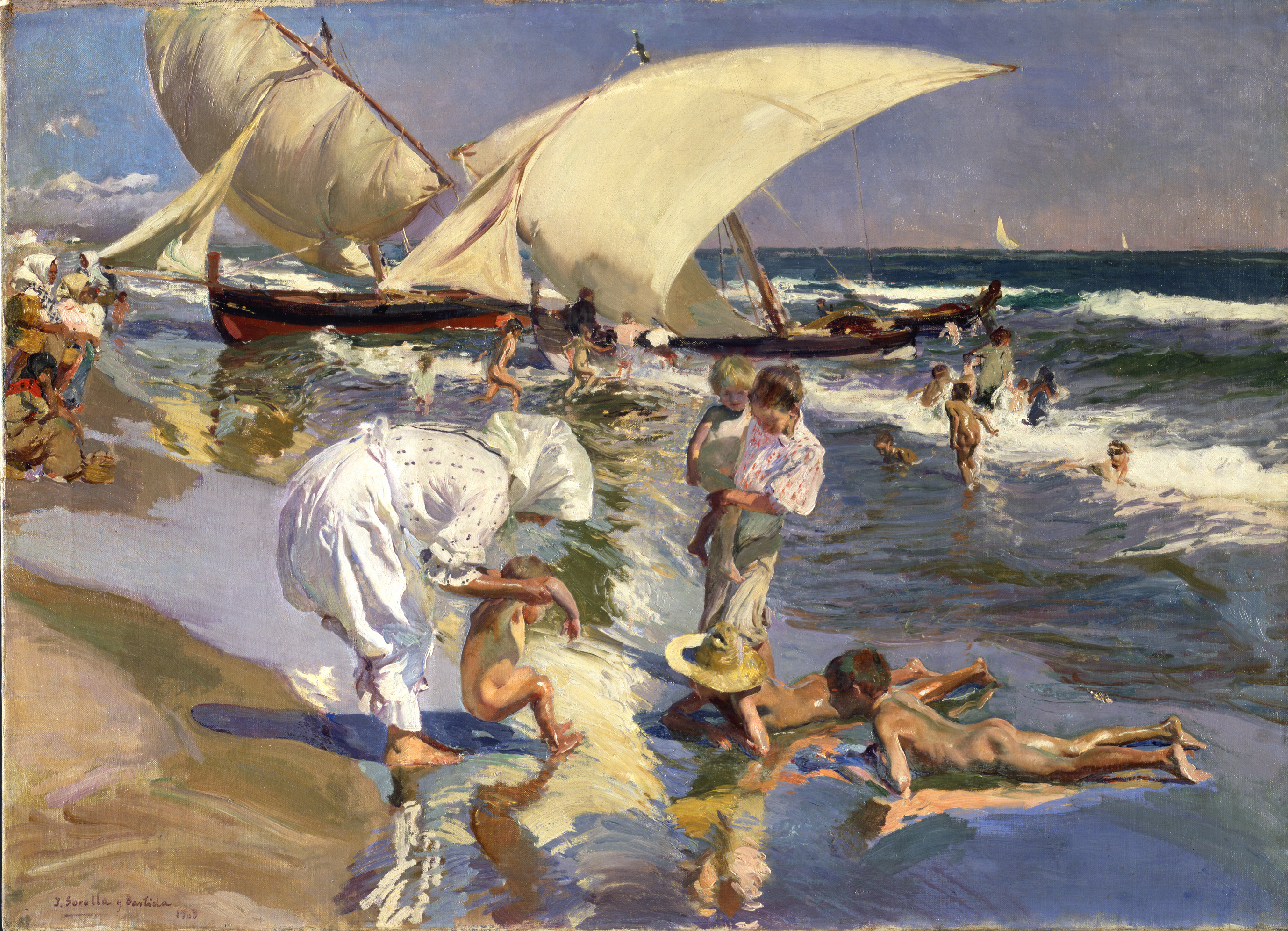 Valencia Beach - Joaquín Sorolla y Bastida (Spanish, 1863-1923), Valencia Beach: Morning Light, 1908, oil on canvas. The Hispanic Society of America, A2137