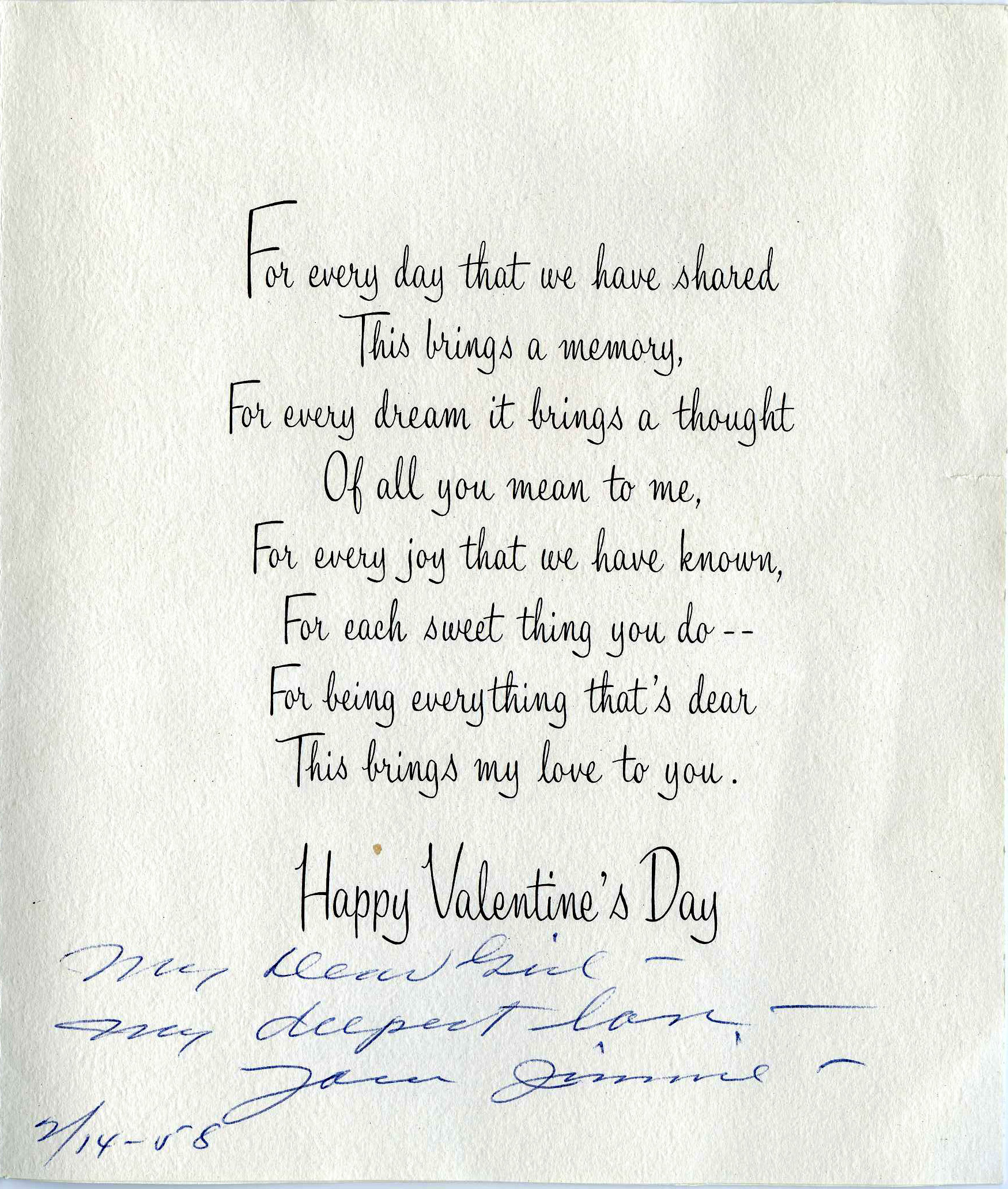 J C Penney Valentine's Day Card to his Wife