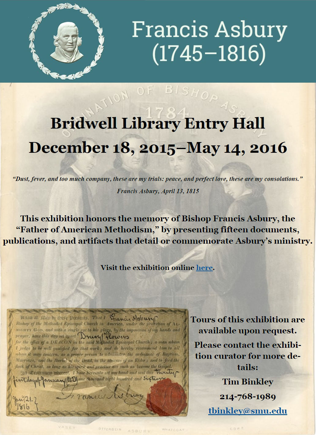 Francis Asbury Exhibit at Bridwell Library at SMU