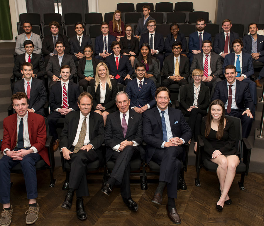Michael Bloomberg with SMU Tower Scholars at the Tower Center Medal of Freedom Forum, Jan. 29, 2018