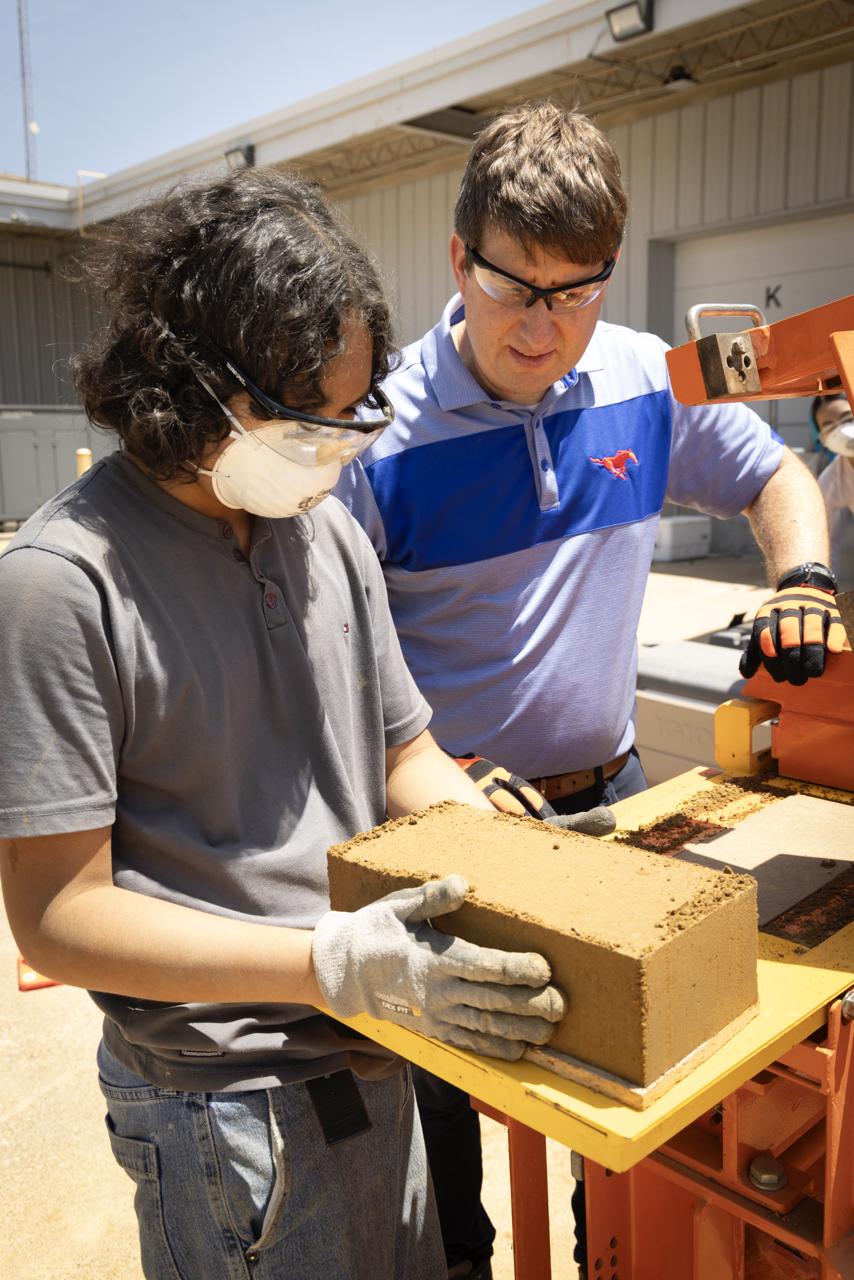 Finished blocks dry for a week, then become effective building materials that may play a part in creating affordable housing around the world. Photo by SMU