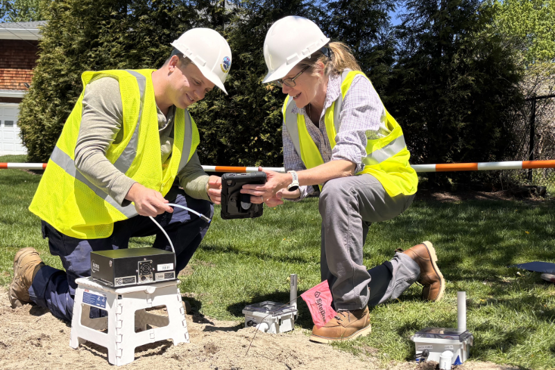 SMU Civil and Environmental Engineering graduate student, Trevor Webber, and Dr. Kathleen Smits during a recent field experiment.