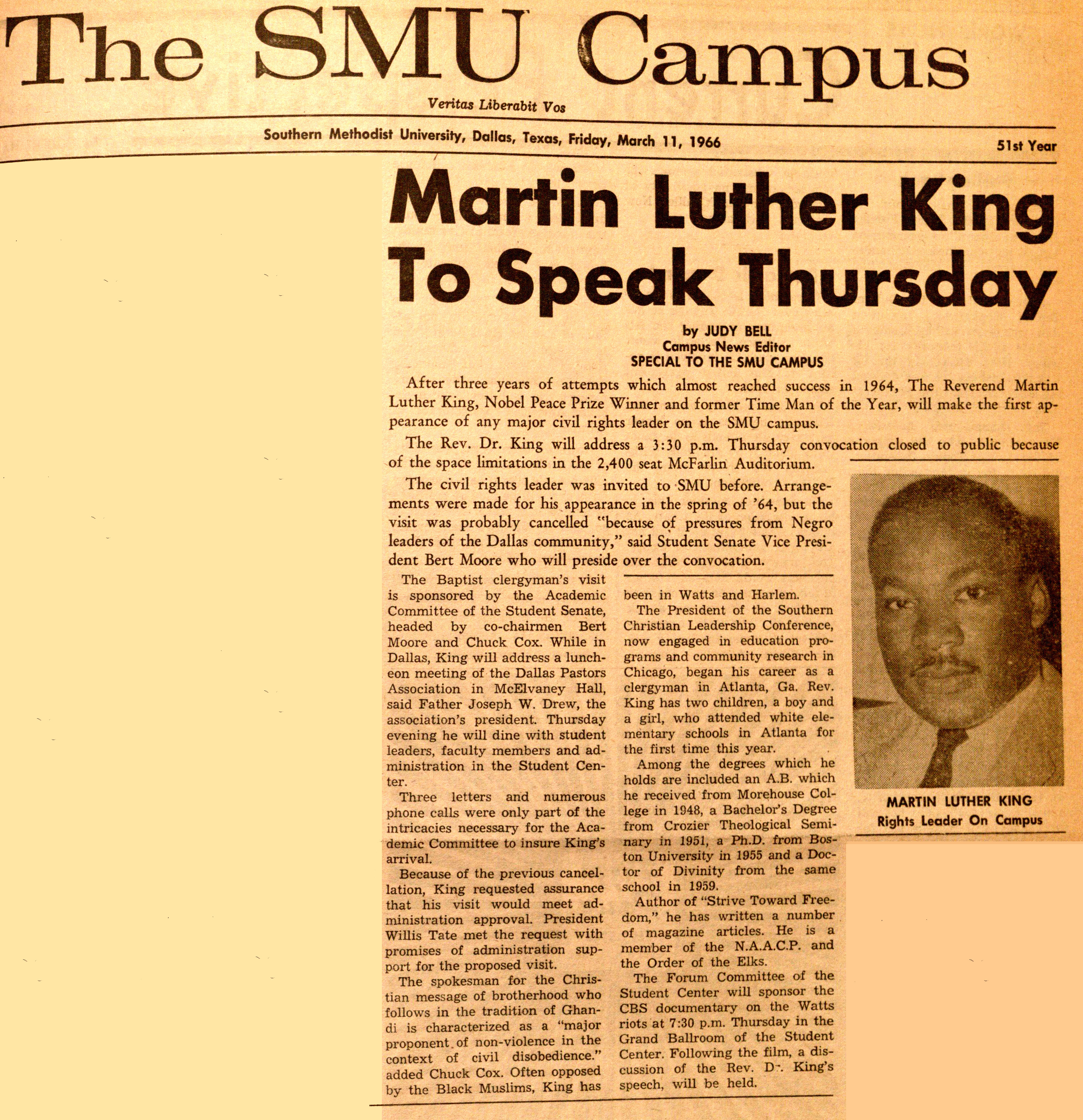 Dr. Martin Luther King Jr. at SMU in 1966